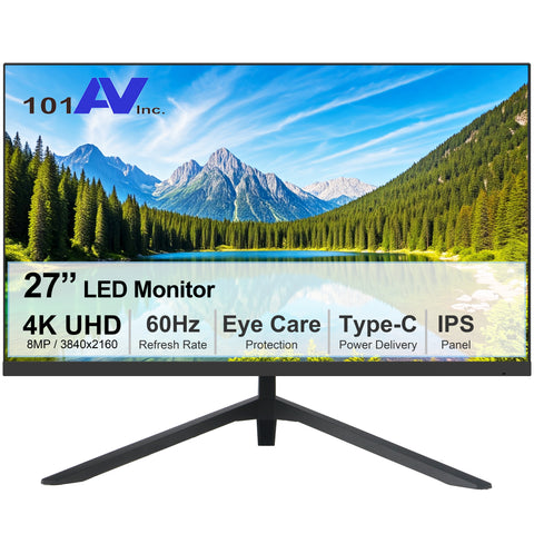 [NEW] [MT-G2704K] 101AV 27" 4K/8MP/3840 x 2160@60Hz Ultra HD Professional 16:9 LED Monitor, 5ms, Built-in Dual Speakers, 1.07 Billion Colors, HDMI, DP, Type-C, Slim Design