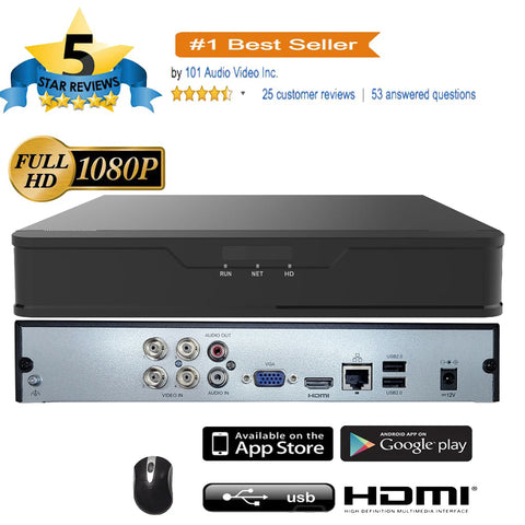 New [UND-04] 4CH Hybrid H.265/H.264 5in1 (TVI, AHD, CVI, Analog CVBS and IP) HD DVR w/ HDMI VGA Output Mobile-APP, 24/7 Motion Real Time Recording