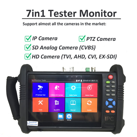 [NEW] 7" Professional 7in1 Tester Monitor Support IP Camera, PTZ Camera, HD TVI, AHD, CVI, SDI Camera & SD Analog CVBS Camera - 101AVInc.